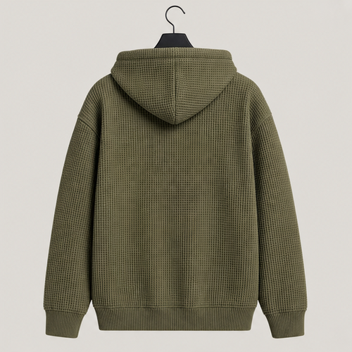 Men's Quarter Zip Hoodie Waffle Knit Hooded Sweatshirt Loose Fit Casual Long Sleeve Pullover with Pockets - image 2